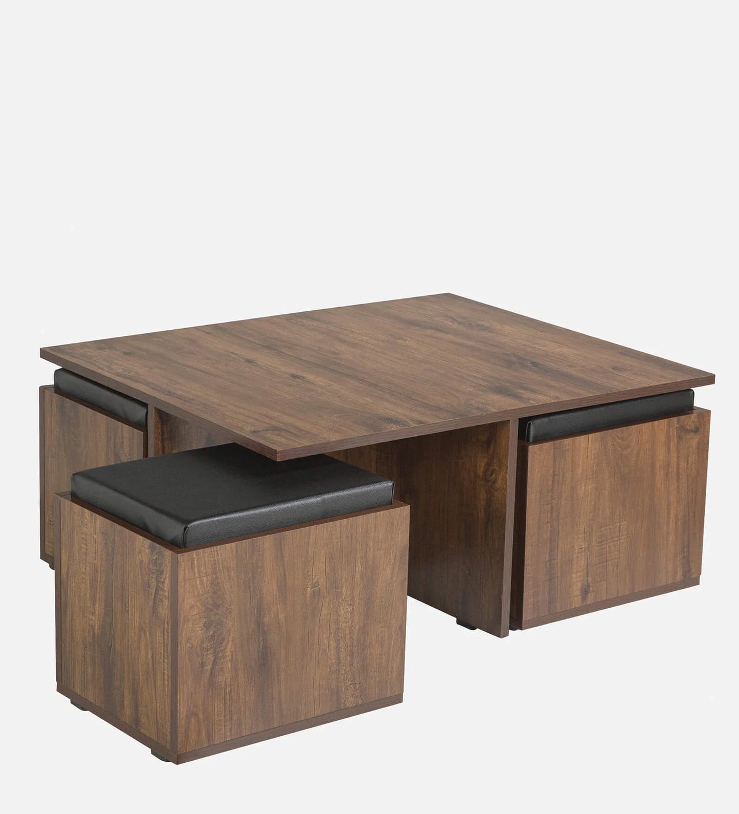 Nesting Coffee Table With 4 Stools In Classic Walnut Finish