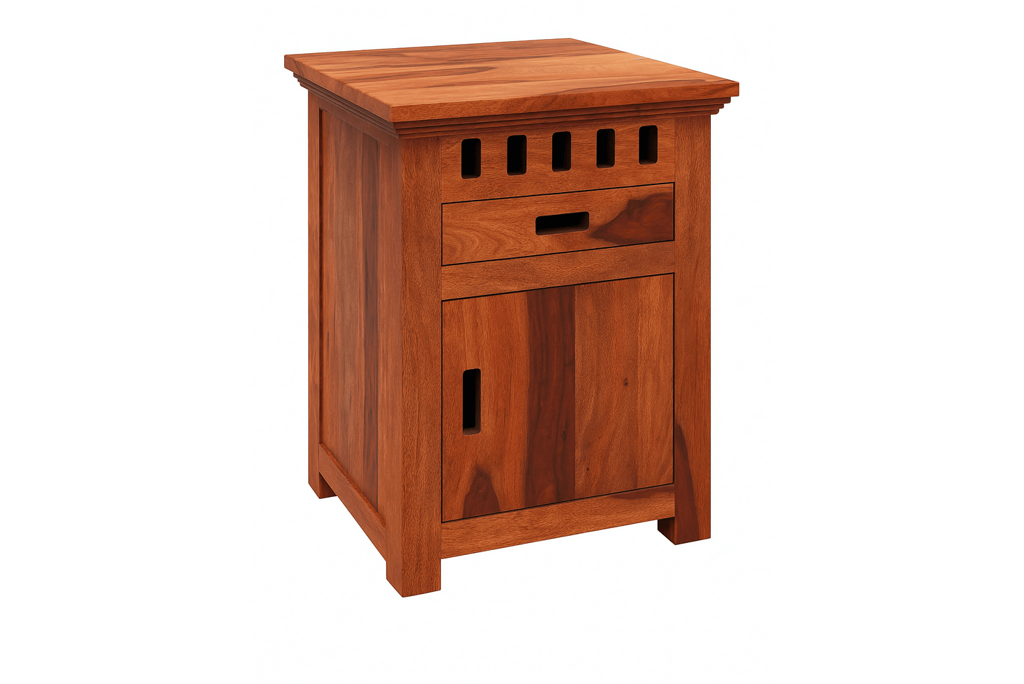 Sheesham Wood Bedside Table | End Table | Sofa Side Table with 1 Door and Drawer for Living Room, Bedroom, Hotel and Home, Honey Finish (L43 x D33 x H56 In CM)