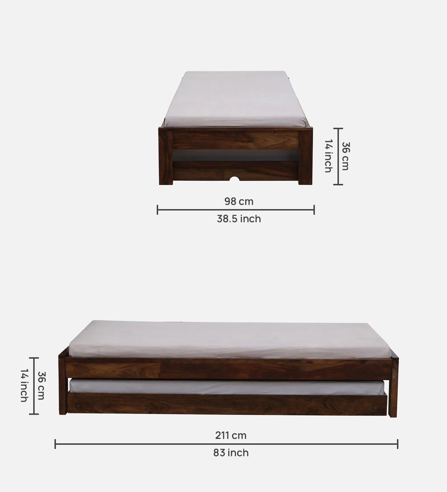 Sheesham Wood Single Bed In Provincial Teak Finish With Trundle