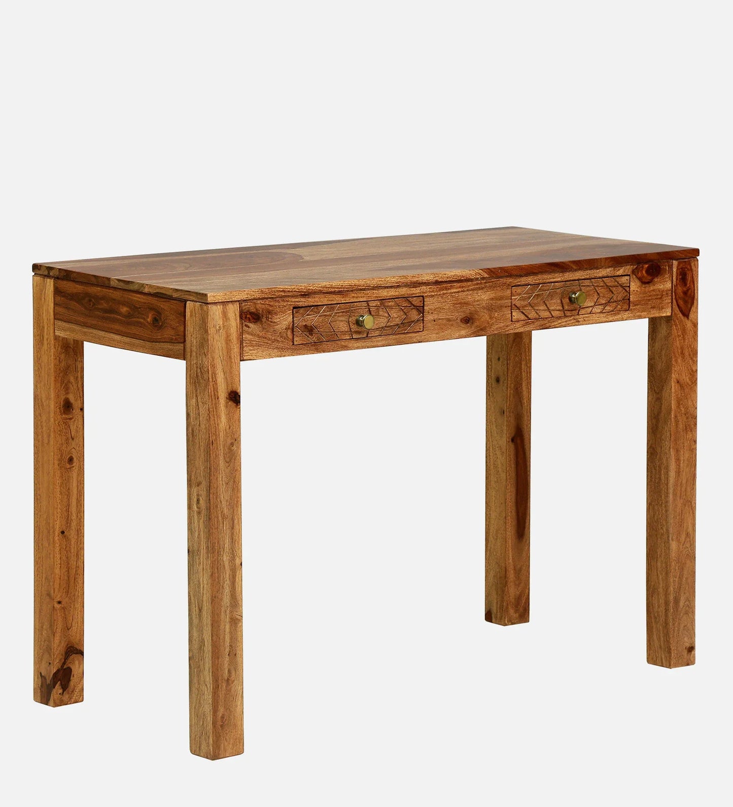 Sheesham Wood Writing Table in Scratch Resistant Rustic Teak Finish With Drawers