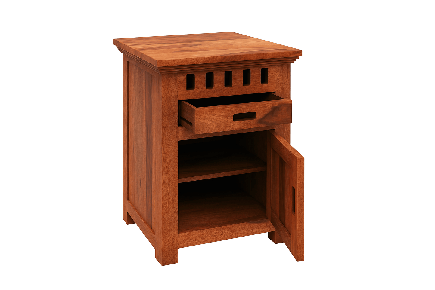 Sheesham Wood Bedside Table | End Table | Sofa Side Table with 1 Door and Drawer for Living Room, Bedroom, Hotel and Home, Honey Finish (L43 x D33 x H56 In CM)
