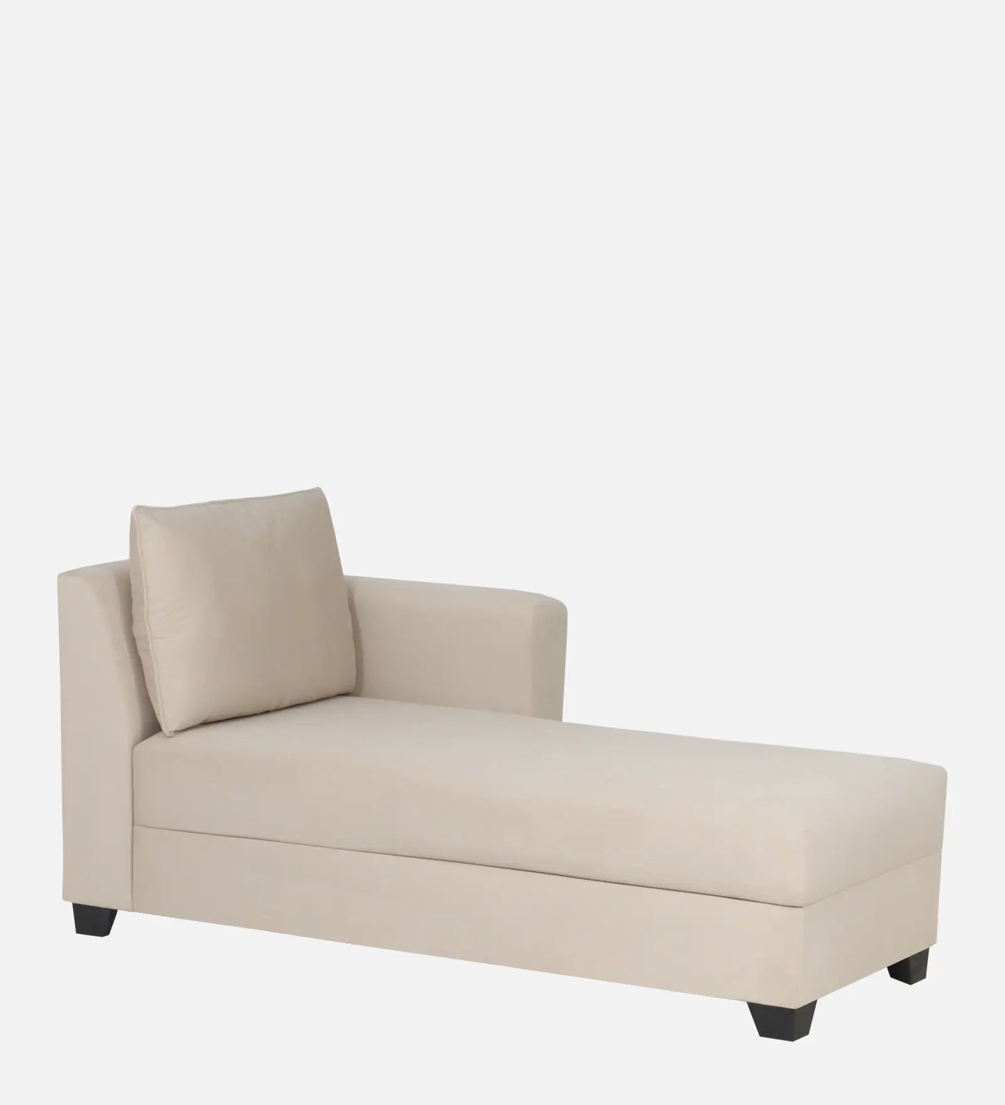 Velvet Fabric RHS Chaise Lounger In Beige Finish