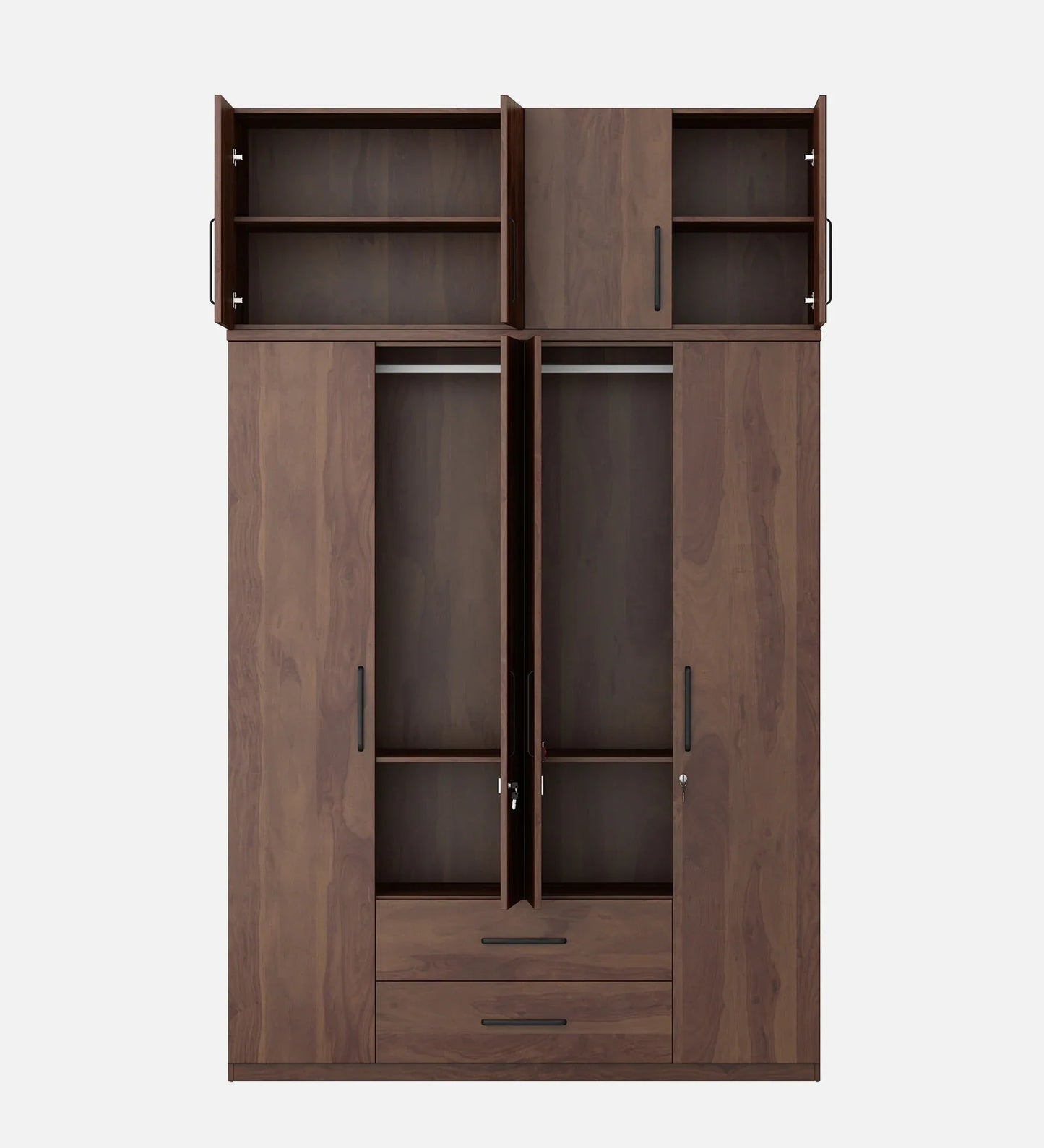 Solid Wood 4 Door Wardrobe With Loft In Sheesham Finish With Locker & Drawer