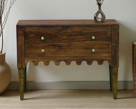 Ravenel Sheesham Wood Two Drawer Console Table In Provincial Teak Finish