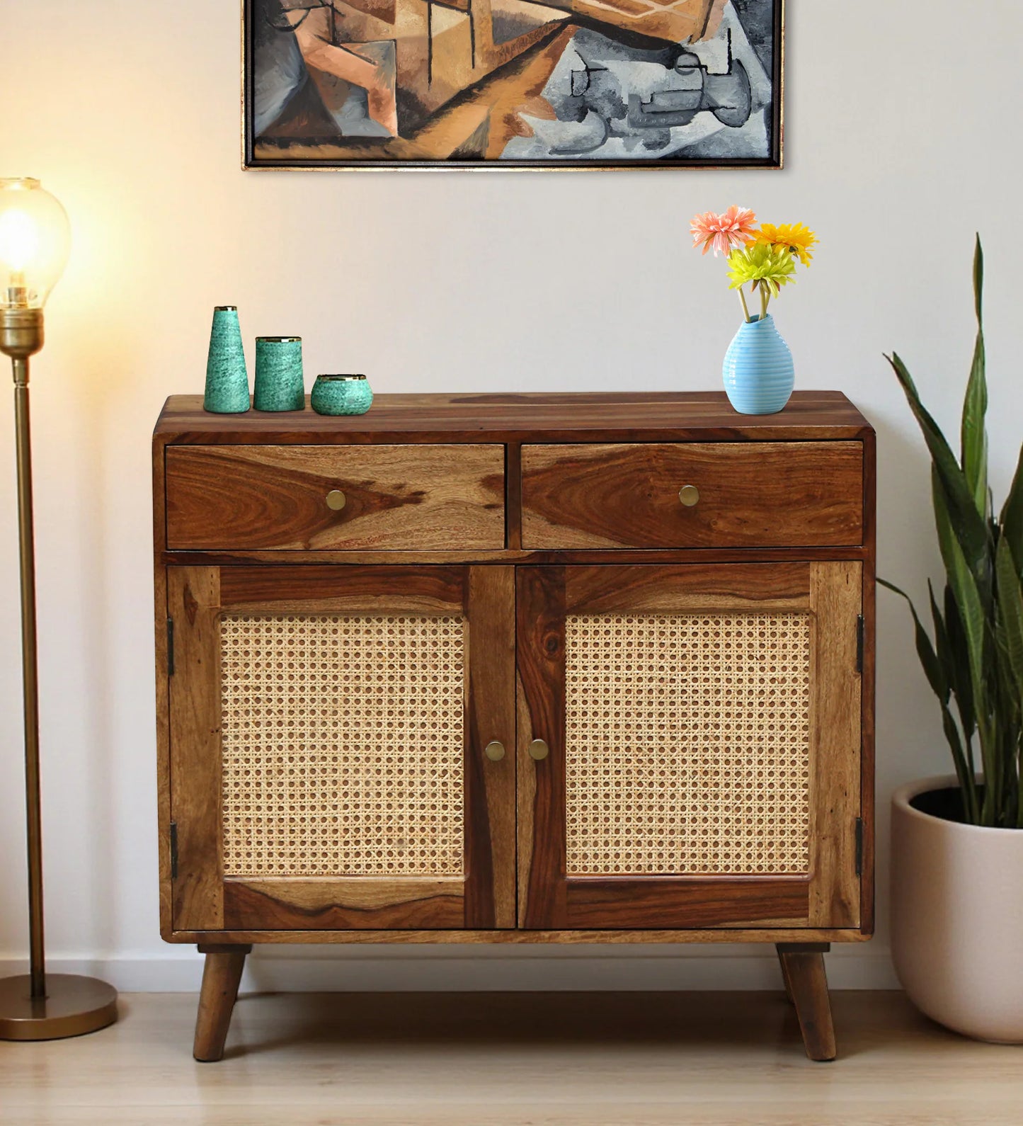 Sheesham Wood 2 Door Sideboard In Provincial Teak Finish