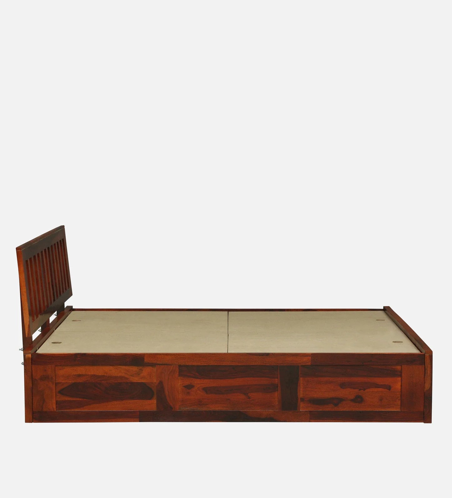 Sheesham Wood Queen Size Bed In Honey Oak Finish With Box Storage