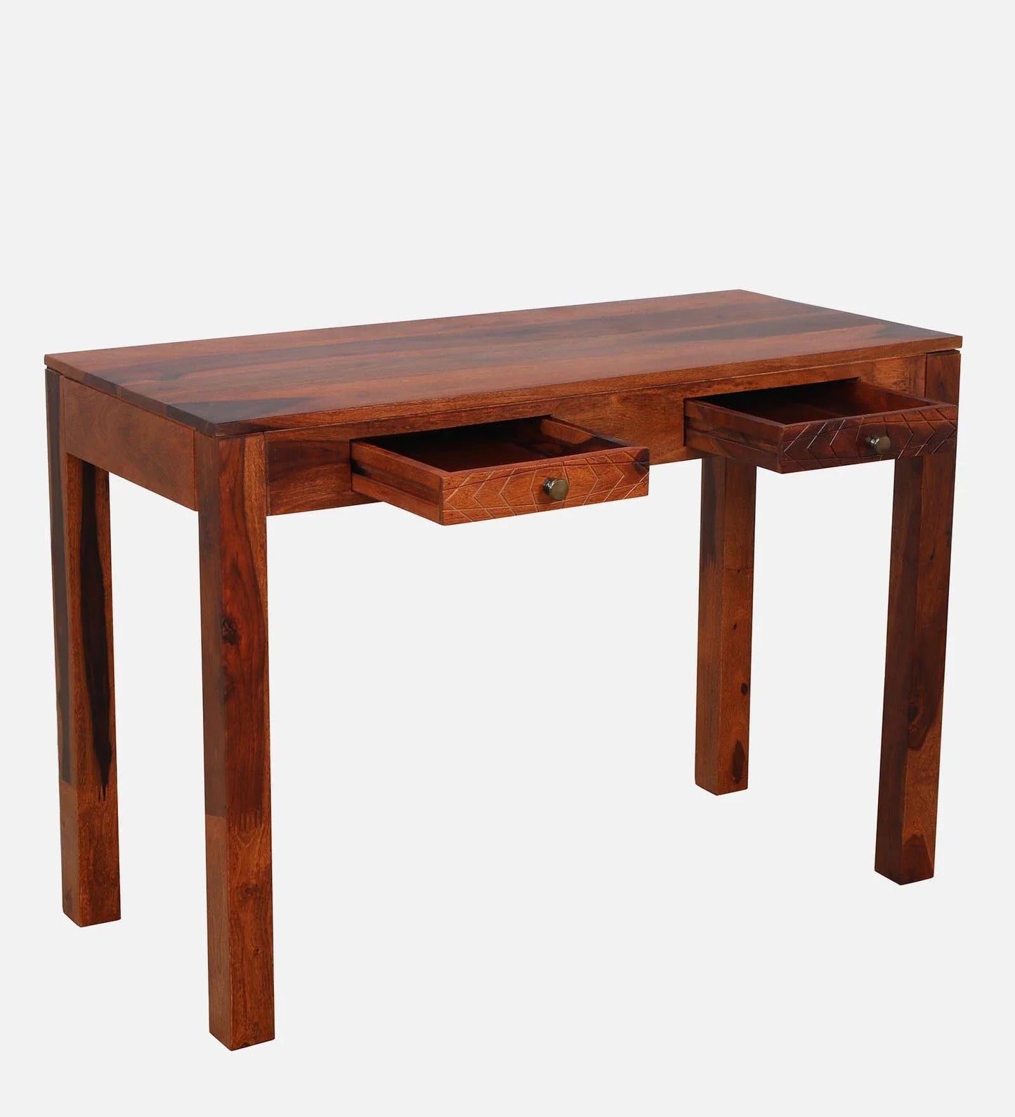 Sheesham Wood Writing Table in Scratch Resistant Honey Oak Finish With Drawers